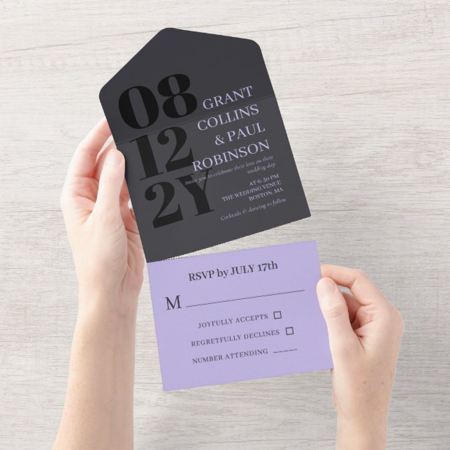 Elegant Lilac & Grått Typography Bröllop (Avrivbar del)