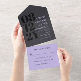 Elegant Lilac & Grått Typography Bröllop