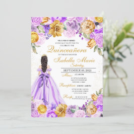 Elegant Lilac & Guld Blommigt Quinceanera Birthday Inbjudningar