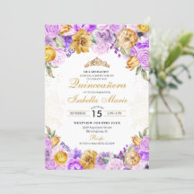 Elegant Lilac & Guld Blommigt Quinceanera Birthday