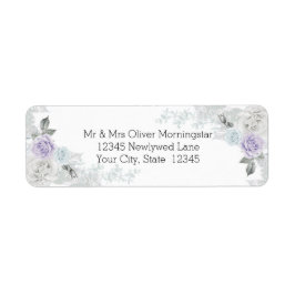 Elegant Lilac Ice Blue och Vit ros Returadress Etikett