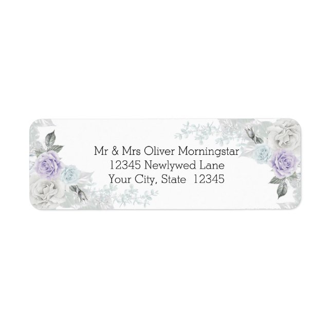 Elegant Lilac Ice Blue och Vit ros Returadress Etikett (Framsidan)