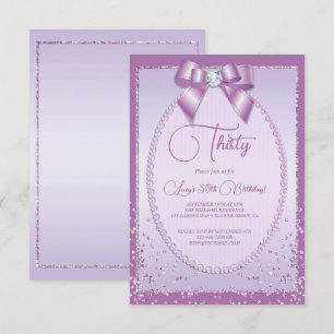 Elegant Lilac Jewel Bow & Confetti Birthday Inbjudningar