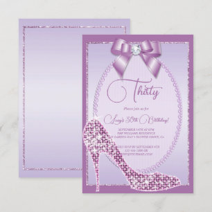 Elegant Lilac Jewel Bow & Stiletto Birthday Inbjudningar
