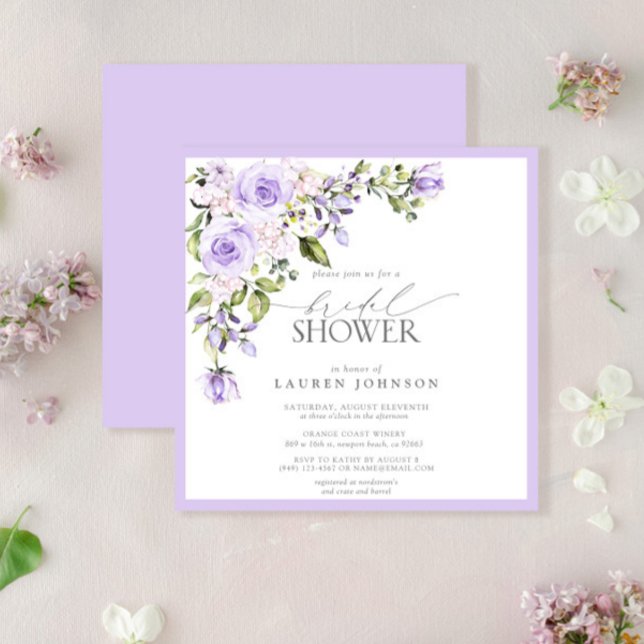 Elegant Lilac Lavender Blommigt Möhippa Inbjudningar (Easily personalize this bridal shower invitation for the perfect celebration for the bride to be!)