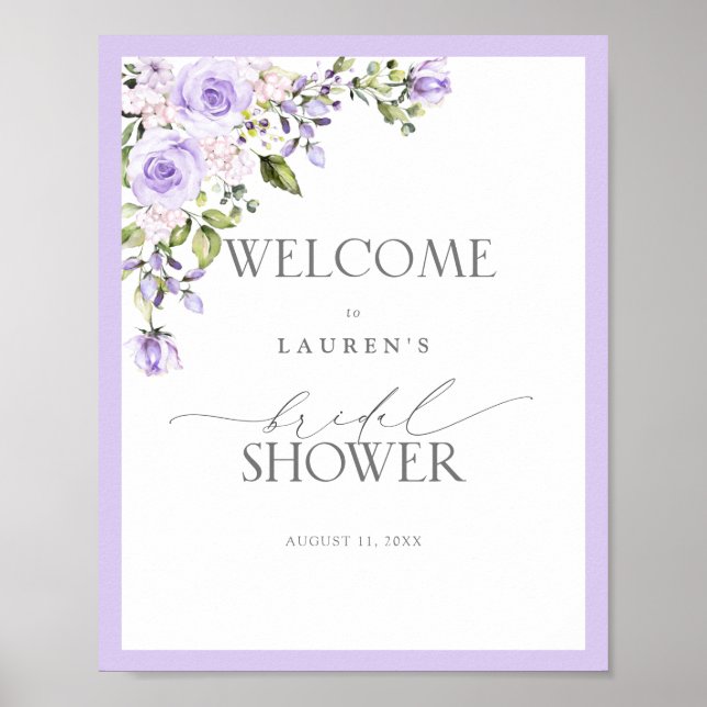 Elegant Lilac Lavender Blommigt Möhippa Välkommen Poster (Framsidan)