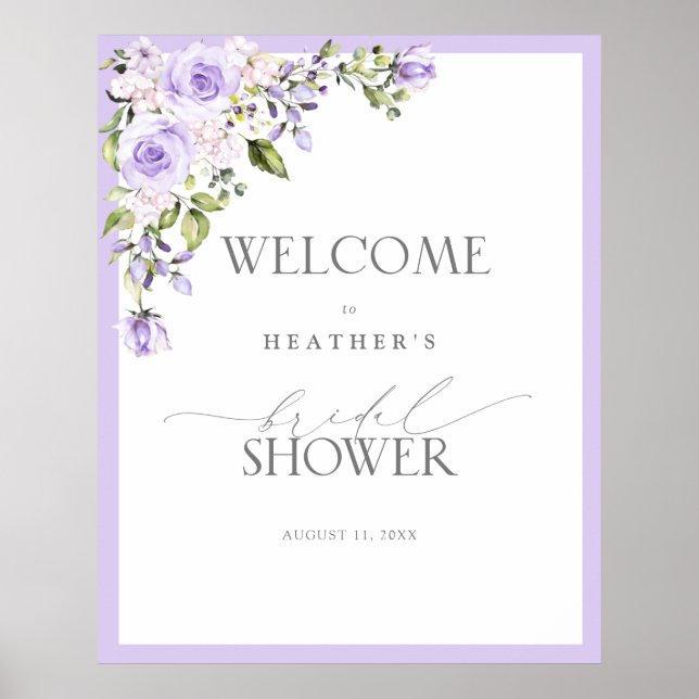 Elegant Lilac Lavender Blommigt Shower Välkommen Poster (Framsidan)