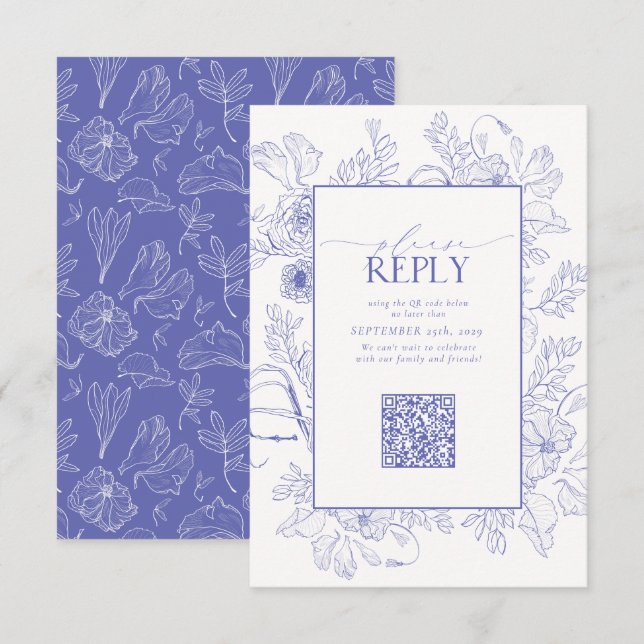 Elegant Lilac Lavender Bröllop QR-kod OSA Kort (Fram/baksida)
