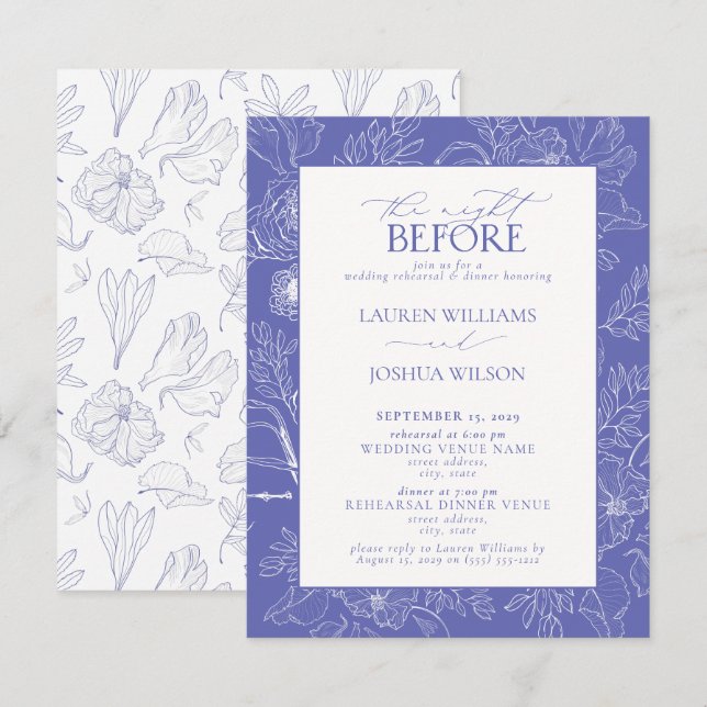 Elegant Lilac Lavender Bröllop Rehearsal Dinner Inbjudningar (Fram/baksida)
