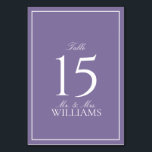 Elegant Lilac Lavender Classic Bröllop Bordsnummer<br><div class="desc">Ett klassiskt,  elegant lilac lavender bröllop-bordsnummer med skript-kalligrafi. Perfekt för den moderna bruden att ha en formell affär. Visa sviten här: https://www.zazzle.com/collections/elegant_lilac_lavender_classic_script_wedding-119845502590580190 Kontakta designern för matchande produkter för att fylla i sviten,  ELLER för färg-variationer av den här designen. Copyright Anastasia Surridge for Elegant Inbjudningskort,  alla höger förbehållna.</div>