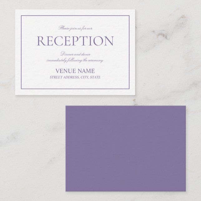 Elegant Lilac Lavender Classic Script Reception Tilläggskort (Fram/baksida)