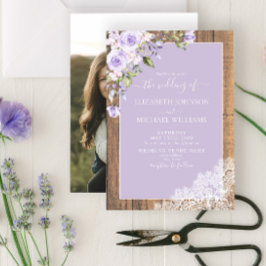 Elegant Lilac Lavender Rustic Snöre Photo Bröllop Inbjudningar