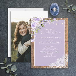 Elegant Lilac Lavender Rustic Snöre Photo Bröllop Inbjudningar