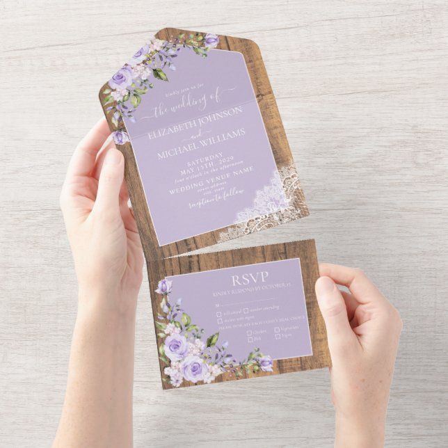 Elegant Lilac Lavender Rustic Wood Snöre Bröllop A (Avrivbar del)