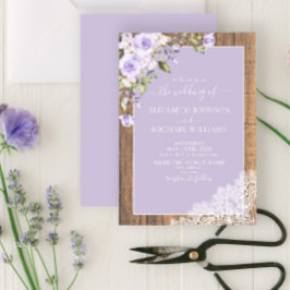 Elegant Lilac Lavender Rustic Wood Snöre Bröllop Inbjudningar