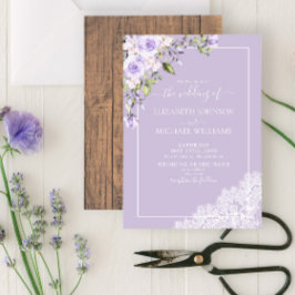Elegant Lilac Lavender Rustic Wood Snöre Bröllop Inbjudningar
