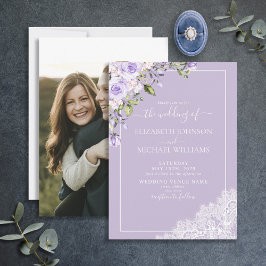 Elegant Lilac Lavender Rustic Wood Snöre Bröllop Inbjudningar