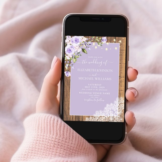 Elegant Lilac Lavender Rustic Wood Snöre Bröllop Inbjudningar (Skapare uppladdad)