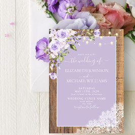 Elegant Lilac Lavender Rustic Wood Snöre Bröllop Inbjudningar