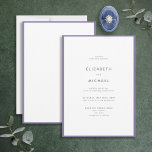Elegant Lilac Lavender & White Typography Bröllop Inbjudningar<br><div class="desc">En underbar typografibröllopsinbjudan för en sommar- eller faller bröllop! Den här vackra eleganten har en lilac lavender kant runt en vit inbjudan, med modern typografi i mjuk mörk svart. En enkel, minimalistisk utformning. Tack så mycket för att ni stöder vårt småföretag. Vi uppskattar det, verkligen! Vi är så lycklig att...</div>