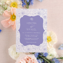 Elegant Lilac Lila Blommigt Fransk Toile Bröllop Inbjudningar