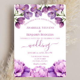 Elegant Lilac Lila Blommigt med QR-kod Bröllop Inbjudningar