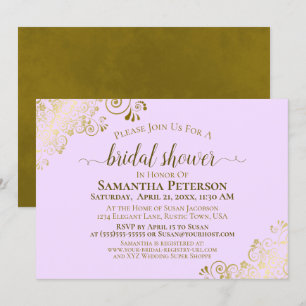 Elegant Lilac Lila & Guld Snöre Möhippa Inbjudningar