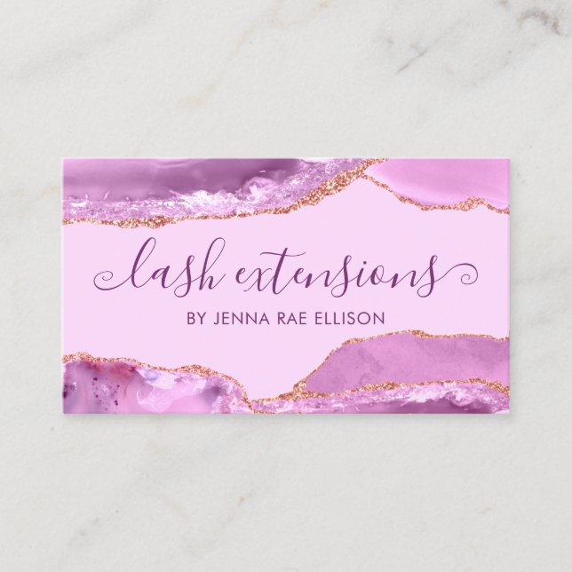 Elegant Lilac Lila Marble Agate Lash Extension Visitkort (Framsida)