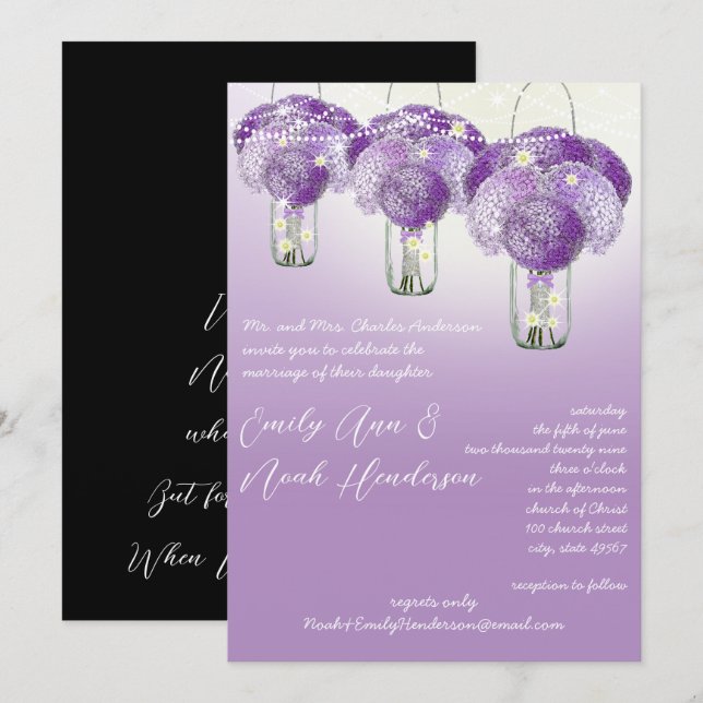 Elegant Lilac Lila Mason Burk Firefly Bröllop Inbjudningar (Fram/baksida)