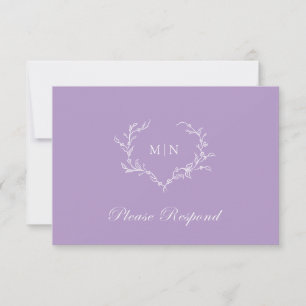 Elegant Lilac Lila Monogram Utandning Bröllop OSA Kort