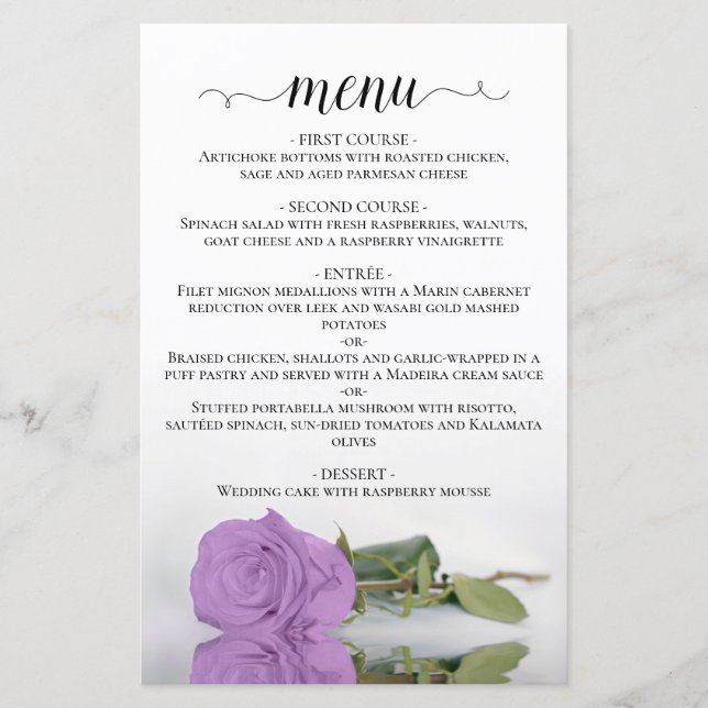 Elegant Lilac Lila Ro Budget Bröllop Menu (Framsida)