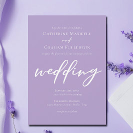 Elegant Lilac Lila Typography Bröllop Inbjudningar