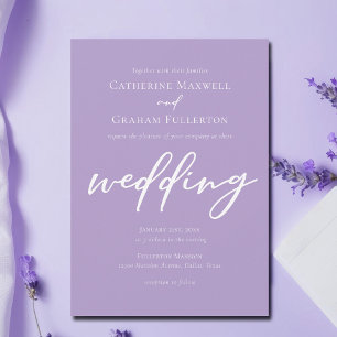 Elegant Lilac Lila Typography Bröllop Inbjudningar