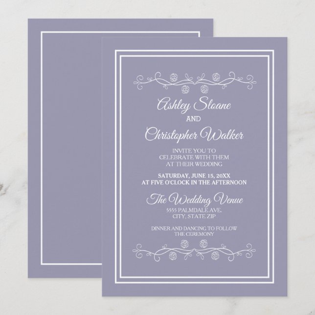 Elegant Lilac Lila White Bröllop Inbjudningar (Fram/baksida)