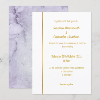 ELEGANT LILAC MARBLE GULD WEDING INVITATION INBJUDNINGAR