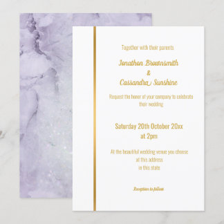 ELEGANT LILAC MARBLE GULD WEDING INVITATION INBJUDNINGAR