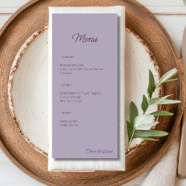 Elegant lilac Minimalist Bröllop Meny