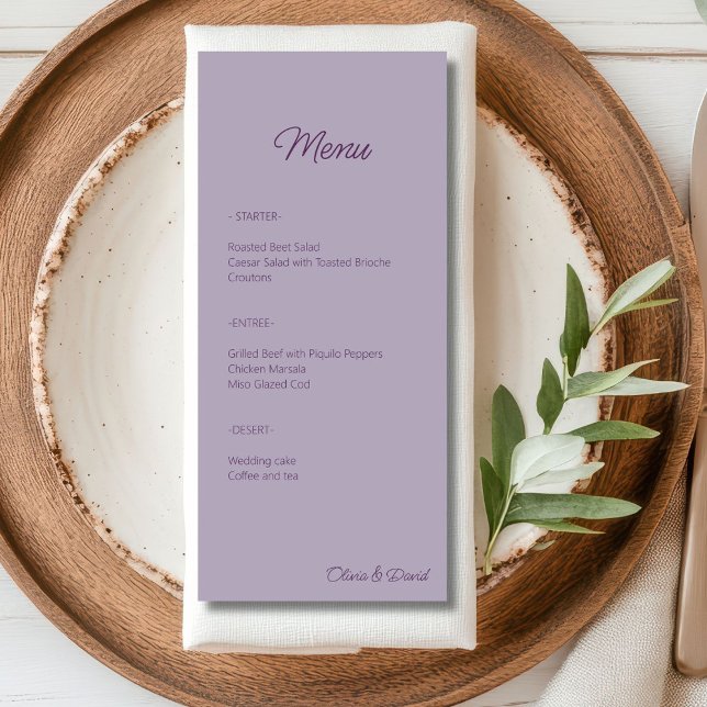 Elegant lilac Minimalist Bröllop Meny (Skapare uppladdad)