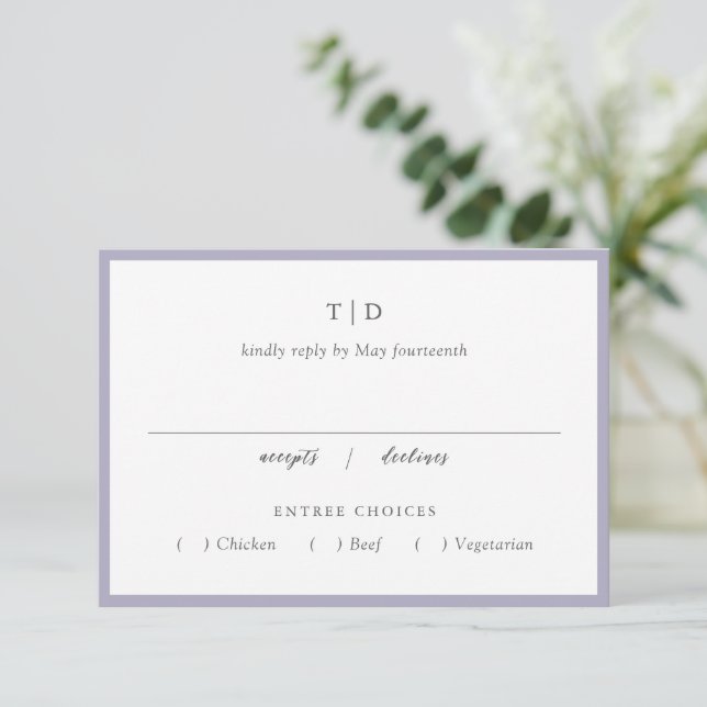 Elegant Lilac Monogram Modern Bröllop OSA Kort (Stående Fram)