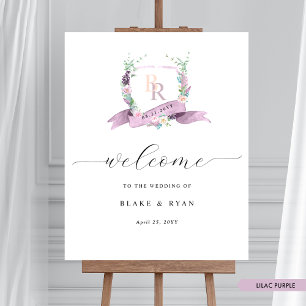 Elegant Lilac Pastel Monogram Bröllop Välkomstteck Poster