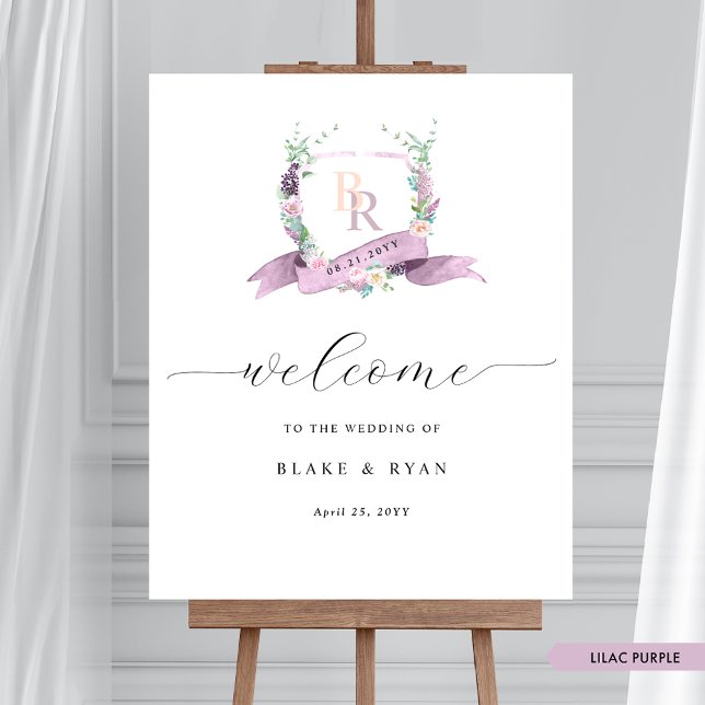 Elegant Lilac Pastel Monogram Bröllop Välkomstteck Poster (Skapare uppladdad)