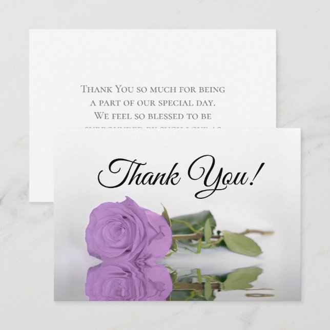Elegant Lilac Purple Mirrored Rose Simple Wedding Tack Kort (Fram/baksida)