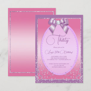 Elegant Lilac & Rosa Jewel Bow & Confetti Birthday Inbjudningar