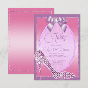 Elegant Lilac & Rosa Jewel Bow & Stiletto Birthday Inbjudningar