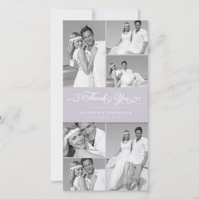 Elegant Lilac Scalloped Band 6 Photo Chic Bröllop Tack Kort (Framsida)