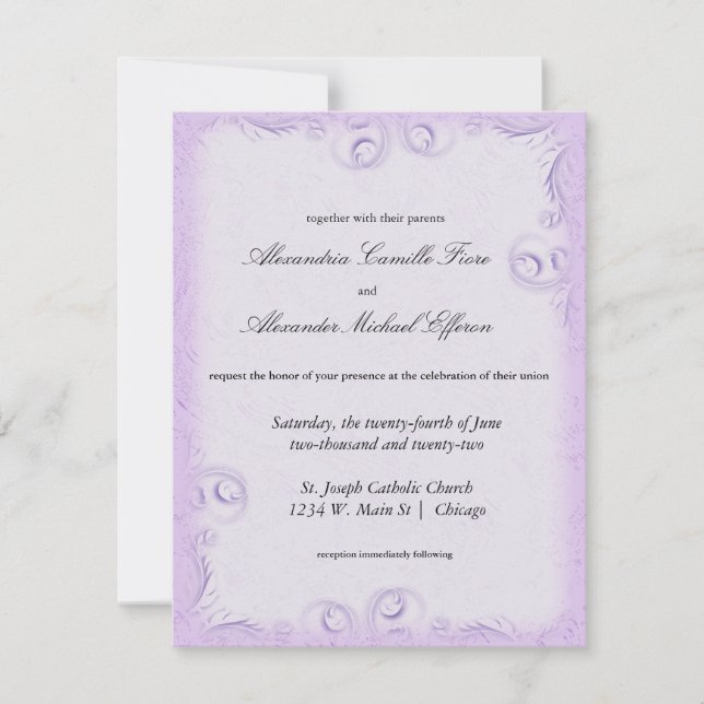 Elegant Lilac Scrollwork Formal Wedding bjudning Inbjudningar (Framsida)