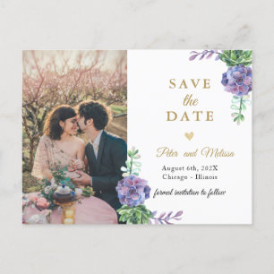 Elegant Lilac Succulents Photo Save Date Helg Vykort