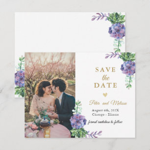 Elegant Lilac Succulents Photo Save Date Meddelande