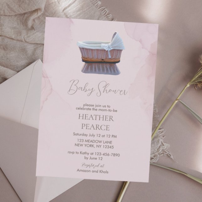 Elegant Lilac Vintage Bassinet Baby Shower Inbjudningar (Skapare uppladdad)