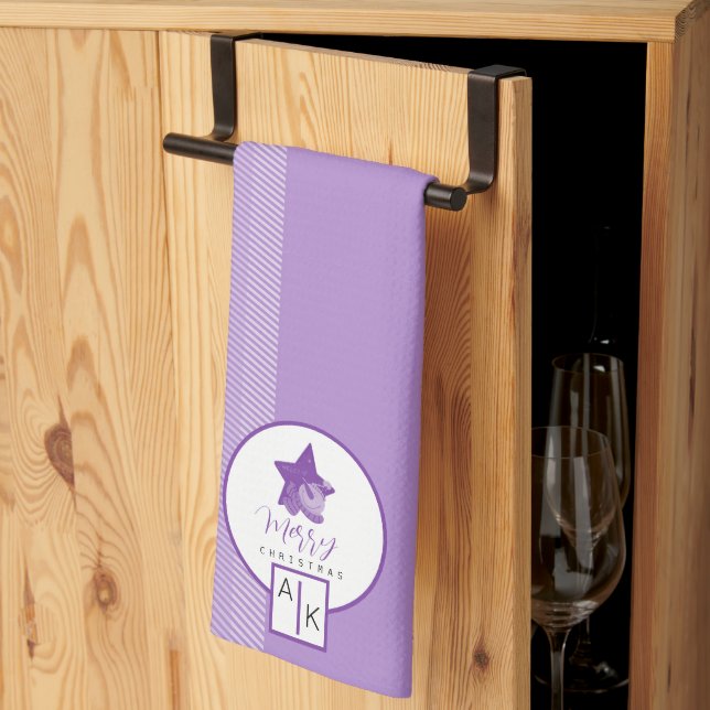 Elegant Lilac Violet Tartan Monogram Kökshandduk (Thirds Fold)